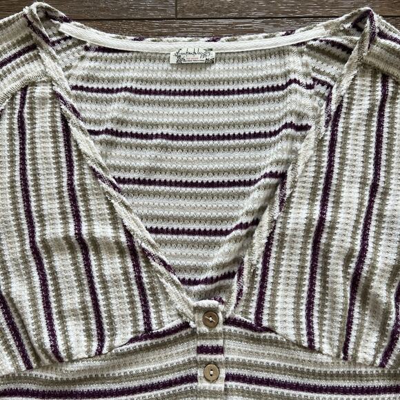 Free People Bodysuit Womens Lg By The Fire Thermal Striped Textured V-Neck Boho - Picture 5 of 11